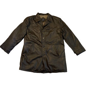 Vtg Haband Executive Division Jacket Mens Size Large 90's Brown Leather Coat